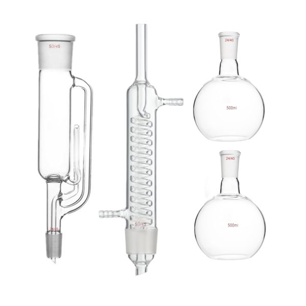 500ml 24/40 Glass Soxhlet Extractor Graham Coil Condenser Deschem-0