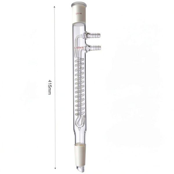 Laboy Glass Coiled Reflux Condenser 175mm in Coil Length with 24/40 Glass Joints & Glass Hoses-1