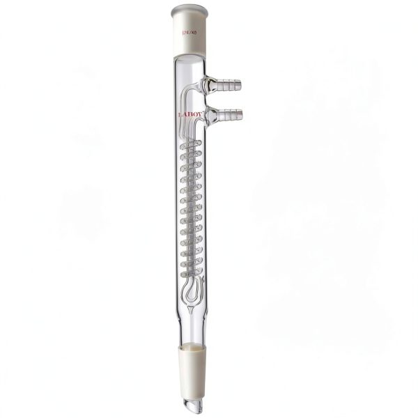 Laboy Glass Coiled Reflux Condenser 175mm in Coil Length with 24/40 Glass Joints & Glass Hoses-0